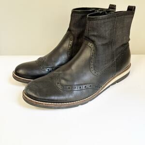 RUDSAK Men’s Black Leather Wingtip Brogue Chelsea Boots – Size 42 US 9